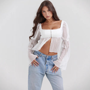 Women’s Sweet Sheer Long Sleeve Top - Square Collar Chiffon Cardigan - MRC STORELong SleeveMy StoreWomen’s Sweet Sheer Long Sleeve Top - Square Collar Chiffon CardiganMRC STORECJQB229172703CXWhiteL