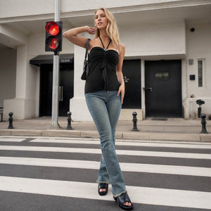 Women's T-shirt Halterneck Backless Sleeveless Top – Slim Fit Polyester Pullover - MRC STORET-ShirtsMy StoreWomen's T-shirt Halterneck Backless Sleeveless Top – Slim Fit Polyester PulloverMRC STORECJCS229712303CXBlackL