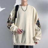 Chinese Style Teddy Bear Embroidered Patchwork Hoodie - Long Sleeve Round Neck Sweatshirt My Store  27.75