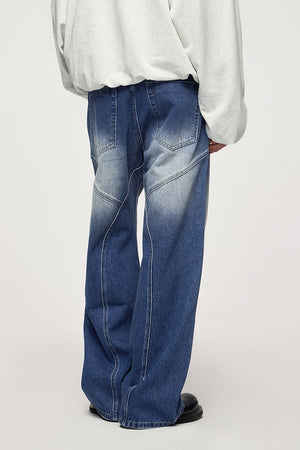 Men’s Wide Leg Jeans - Washed Cut Trousers My Store 