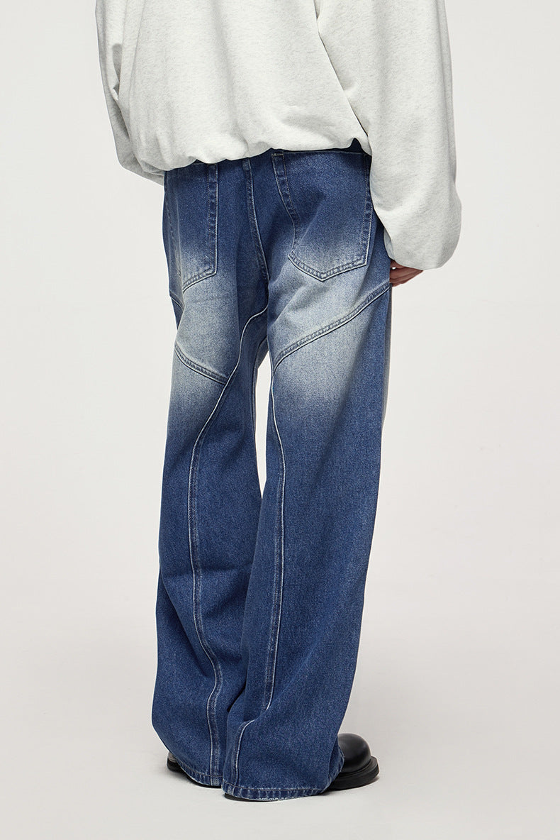 Men’s Wide Leg Jeans - Washed Cut Trousers My Store 