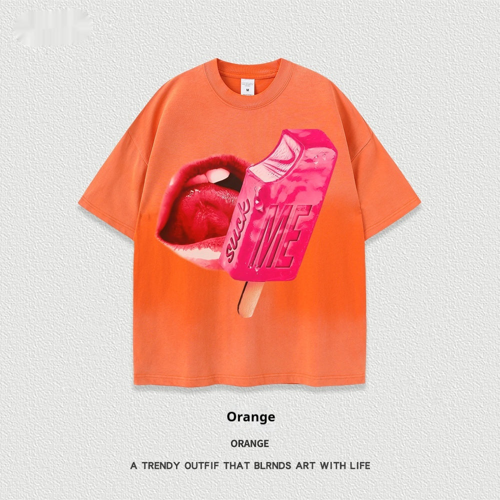 Women’s Street T-Shirt - Washed Cartoon Loose Top My Store  27.86