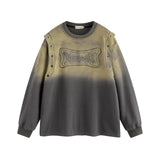 Sweatshirt with gradient design and embroidered logo on a white background
