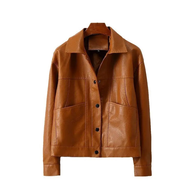 Lapel Small Leather Coat My Store 