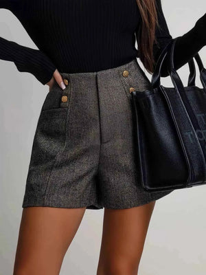 High-Waisted Tweed Pocketed Shorts