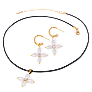 Elegant C-Shaped Pearl Cross Necklace My Store 