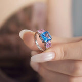 Elegant S925 Silver Square Blue Inlaid Ring My Store  24.37