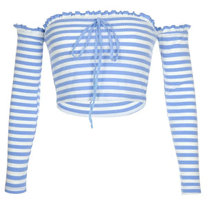 Striped One-Shoulder T-shirt My Store 