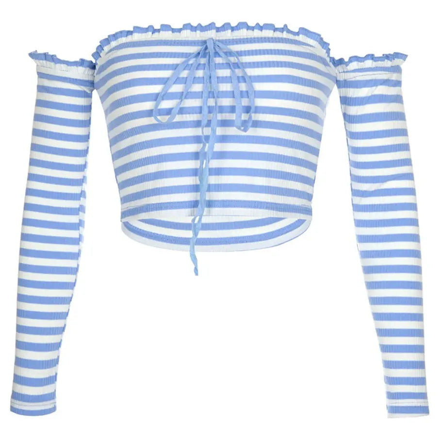 Striped One-Shoulder T-shirt My Store 