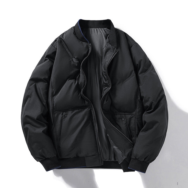 Black puffer jacket on a white background