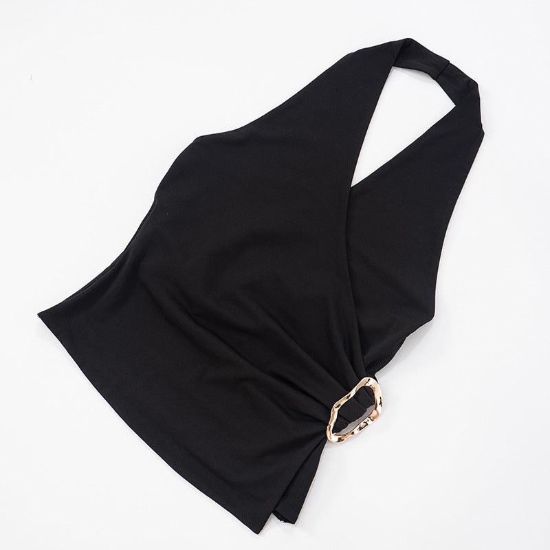 Women’s Suspender Top - V-Neck Pleated Navel My Store 