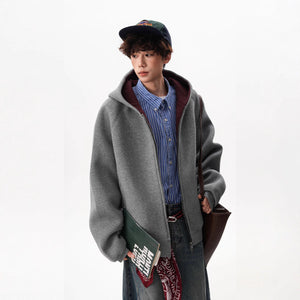 Men’s Contrast Zipper Hooded Cardigan My Store 