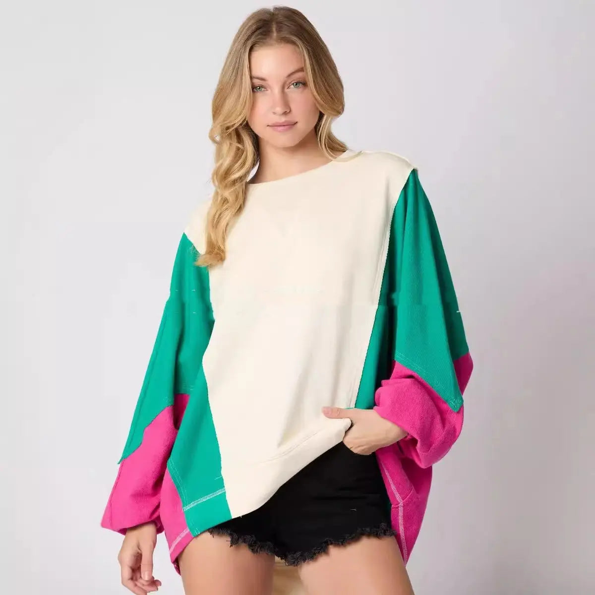 Vibrant Contrast Color Long Sleeve Sweatshirt My Store  25.88