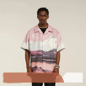 Pink Snow Mountain Print Shirt My Store 