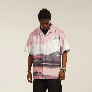 Pink Snow Mountain Print Shirt My Store  60.99