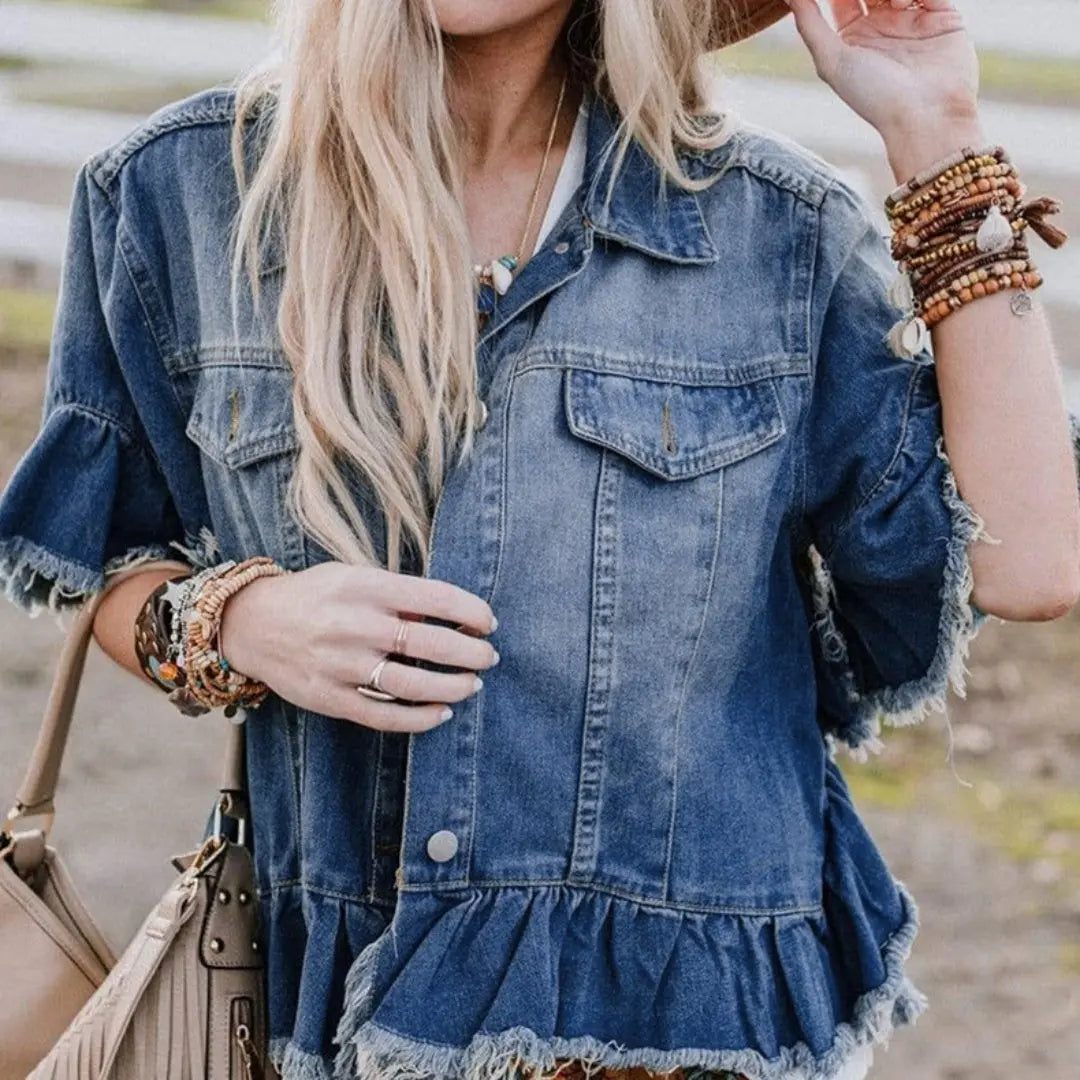 Ruffled Denim Jacket My Store 