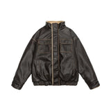 Winter Coat PU Leather Coat with Lamb Wool Lining - MRC STORE