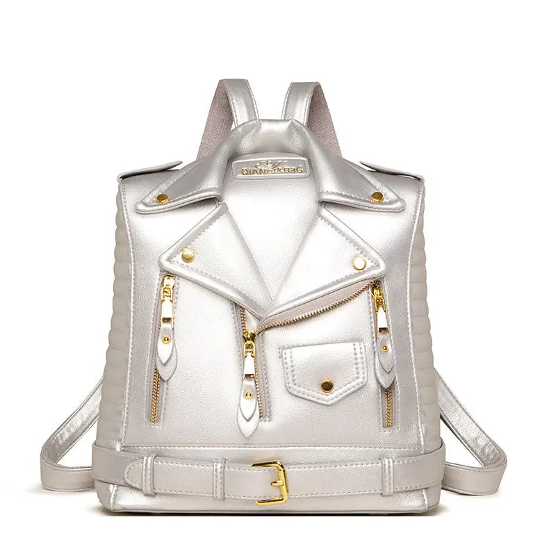 Trendy Leather Textured Jacket Backpack My Store 