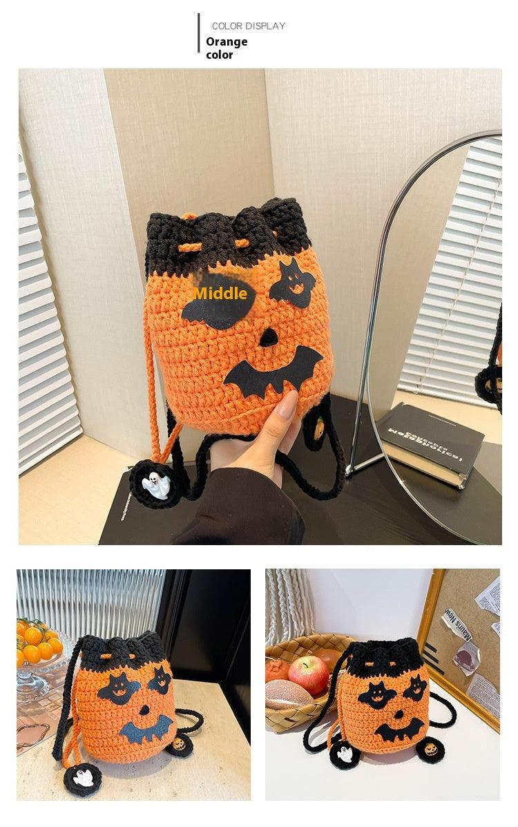 Halloween Handmade Wool Bat & Pumpkin Woven Shoulder Messenger Bag My Store 