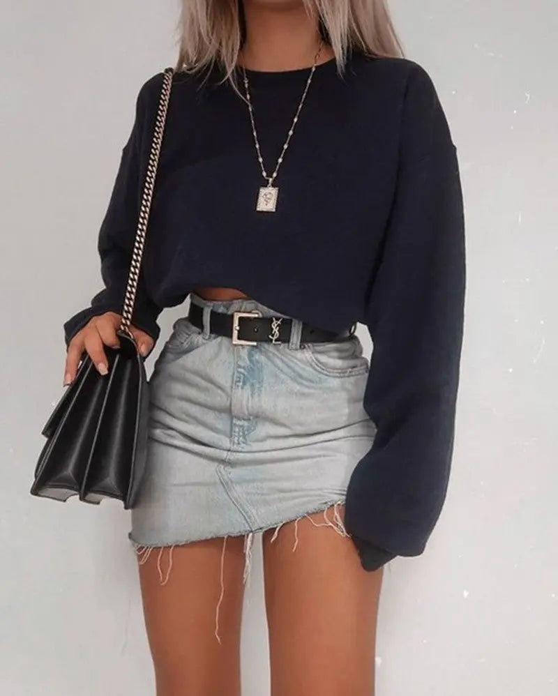 Long Sleeve Crop Top T-Shirts My Store  19.94