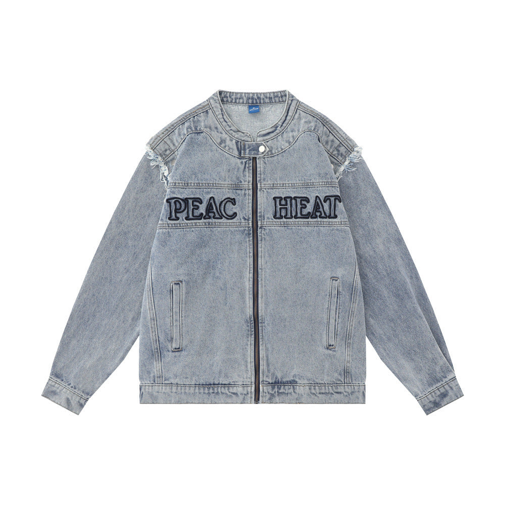 Detachable Trendy Letter Embroidery Denim Coat for Men My Store