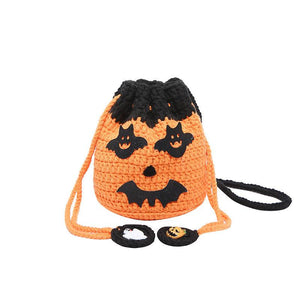 Halloween Handmade Wool Bat & Pumpkin Woven Shoulder Messenger Bag My Store 