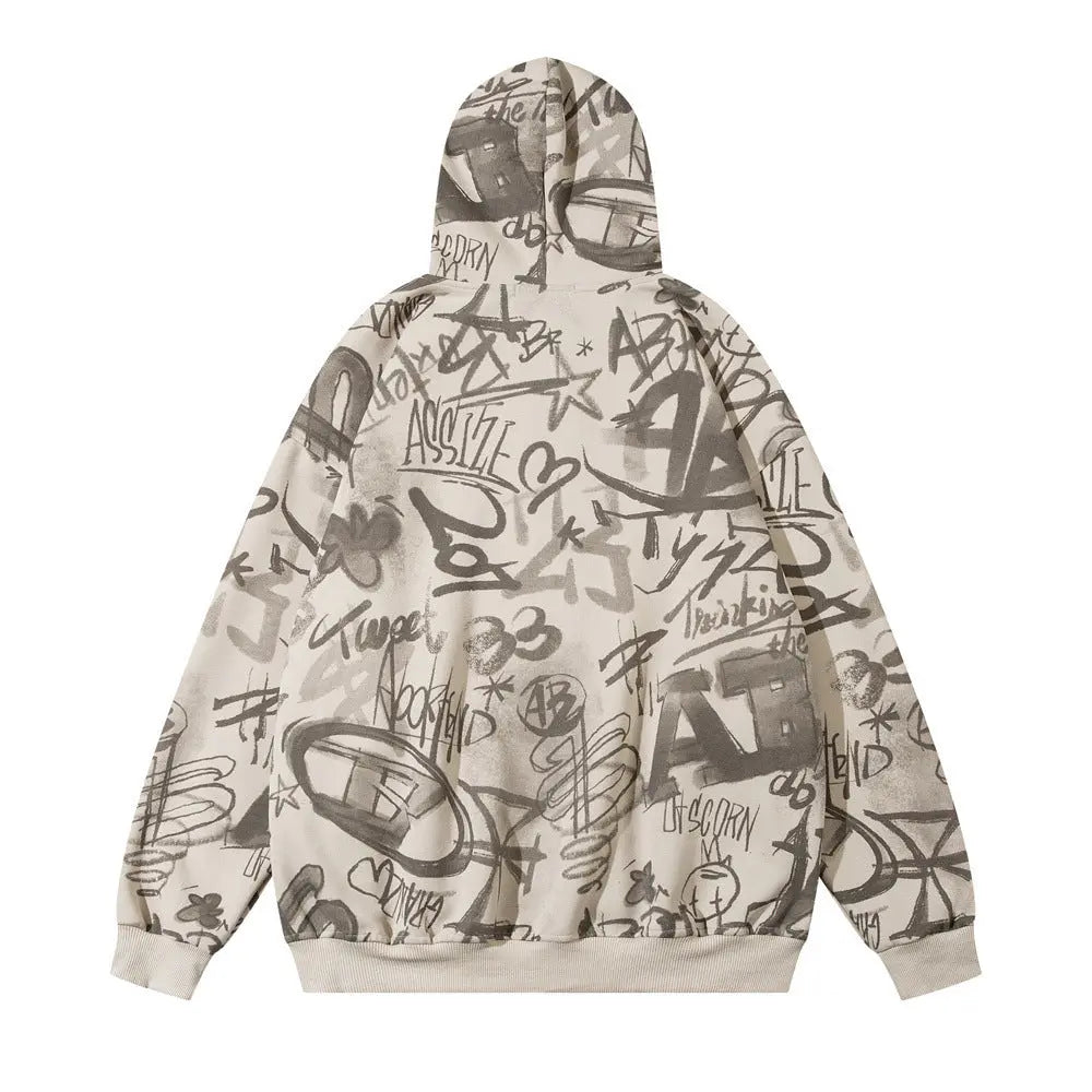 Graffiti Print Hooded Sweatshirt My Store 