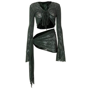 2024 Mesh See - through Strap Long - sleeved Wrap Top and Skirt - MRC STOREsetMy Store2024 Mesh See - through Strap Long - sleeved Wrap Top and Skirt My StoreMRC STORECJTZ1792581 - Green - LGreenL