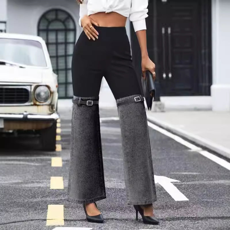 Women’s Denim Knit Pants - Elastic Waist Spliced My Store 
