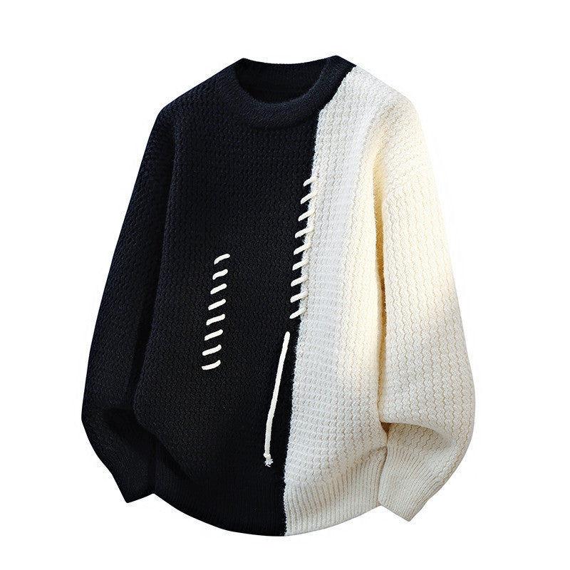 Black and white sweater with a unique design on a white background