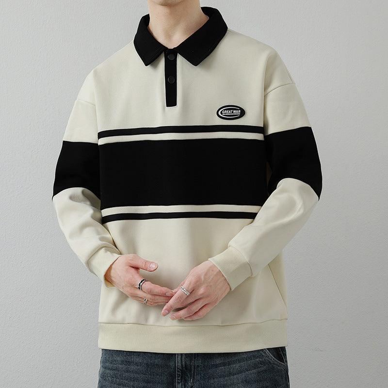 Men's Lapel Street Style Striped Pullover High-End Fashion Top My Store 