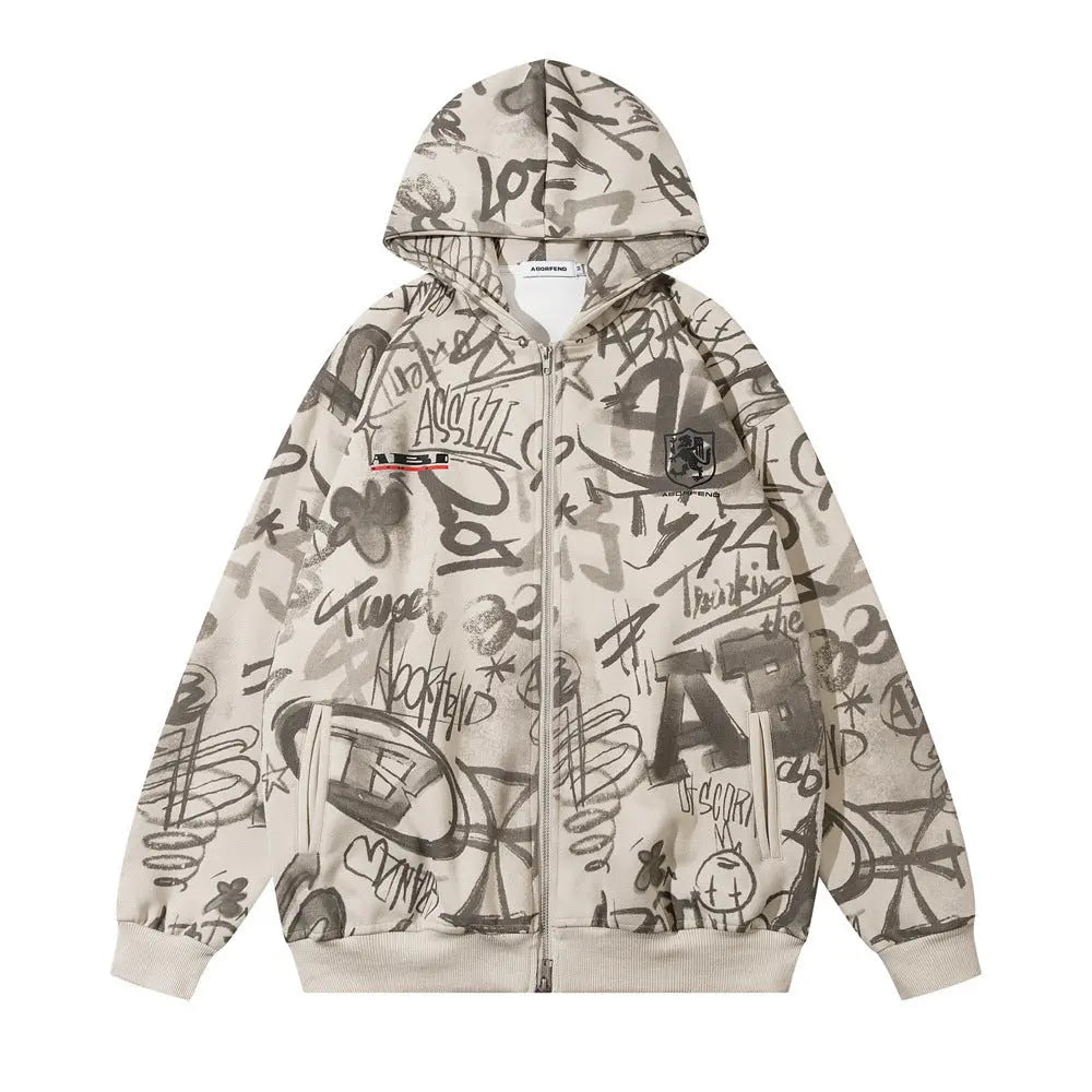 Graffiti Print Hooded Sweatshirt My Store 