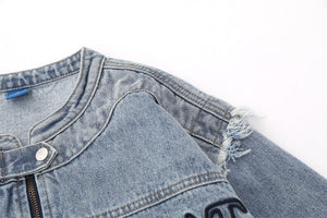 Detachable Trendy Letter Embroidery Denim Coat My Store 