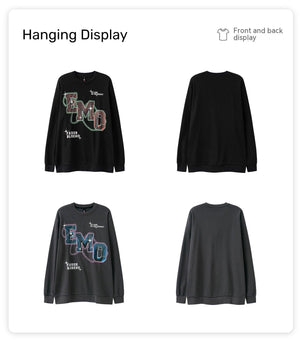 Fashion Letters Printed Long Sleeve Crew Neck Sweater - Hip Hop Style Pullover in Black & Gray My Store 