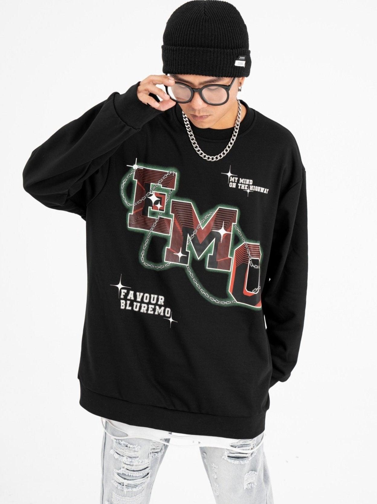 Fashion Letters Printed Long Sleeve Crew Neck Sweater - Hip Hop Style Pullover in Black & Gray My Store 