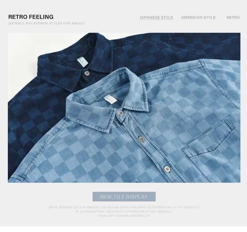 Men's Plaid Casual Denim Shirt My Store 