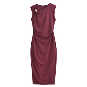 Maroon dress with a bow detail on a white background