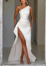 Elegant One-Shoulder Satin Dress - MRC STORE