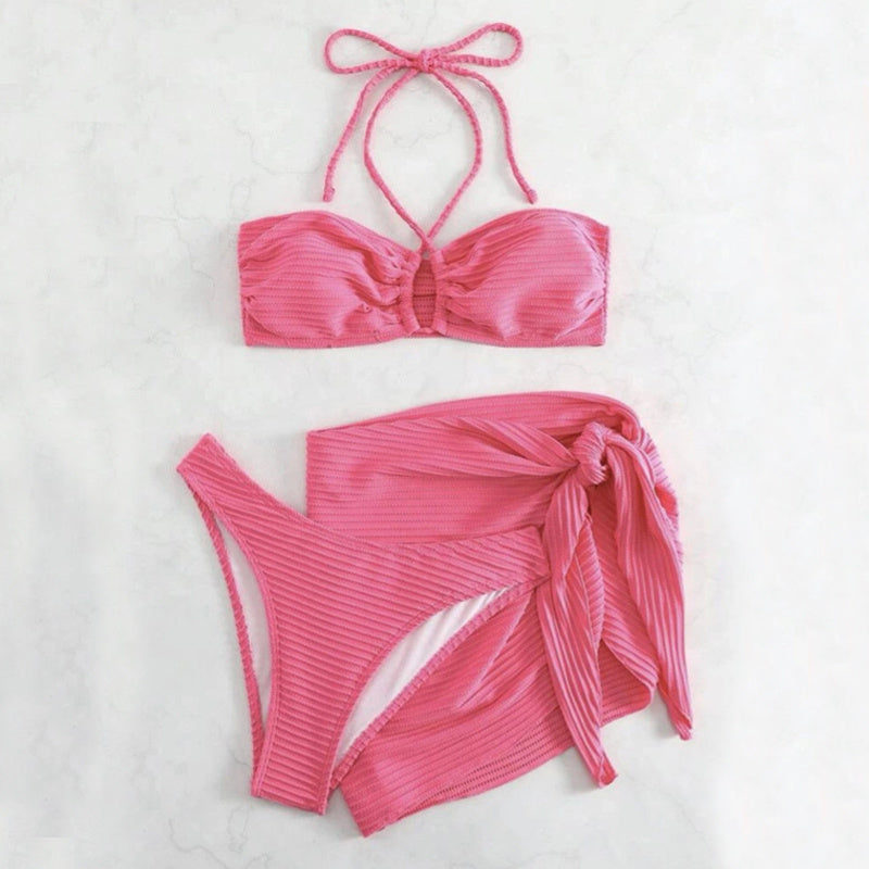 Women’s Bikini Set - Solid Color Stripe Swimsuit My Store 