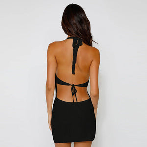 Women’s Knitted Dress - V-Neck Halter Hollow My Store 