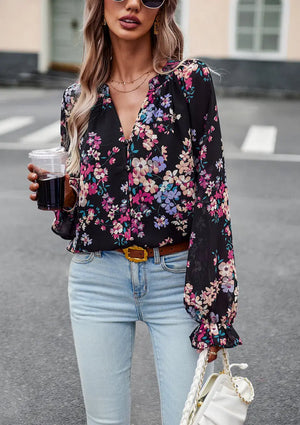 Chic Floral V-Neck Blouse My Store  25.92