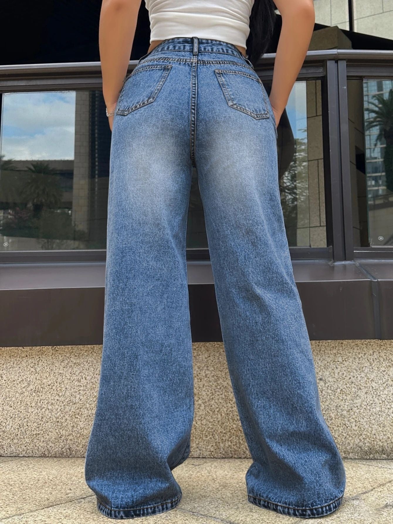 Women’s Ripped Jeans - Wide Leg Washed Blue My Store 