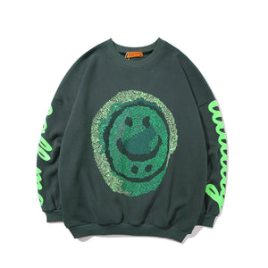 Oversized Smiley Face Graphic Sweatshirt – Bold Black Pullover with Neon Green Print My Store  28.78