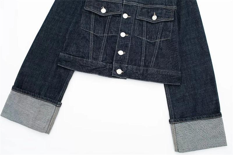 Women's Hemming Sleeve Denim Jacket Coat & Trousers Set My Store 