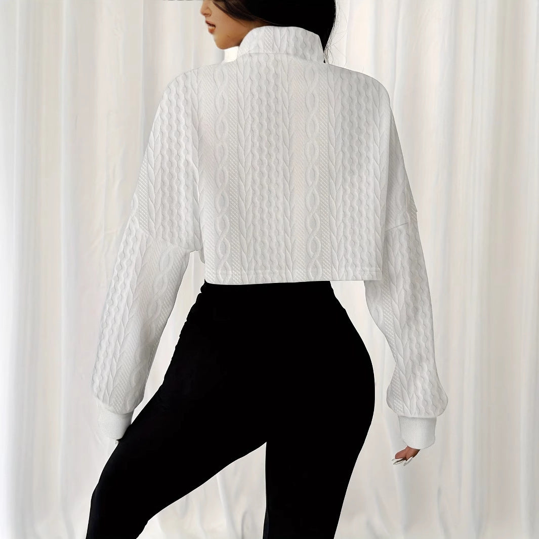 Women’s Textured Sweater - Stand Collar White My Store 