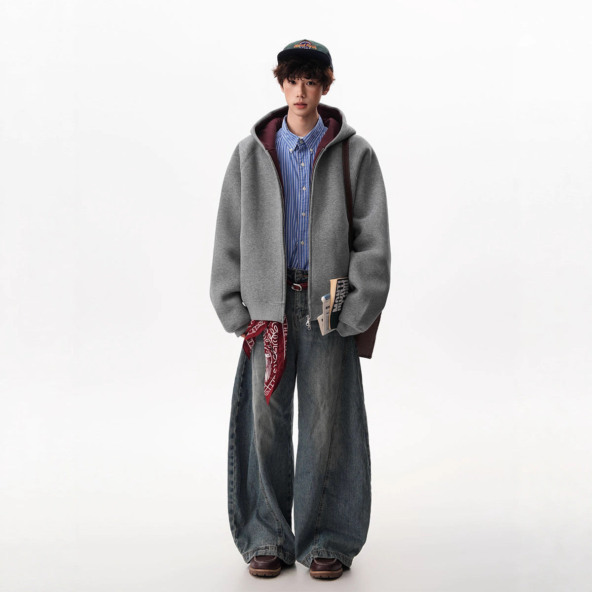 Men’s Contrast Zipper Hooded Cardigan My Store 