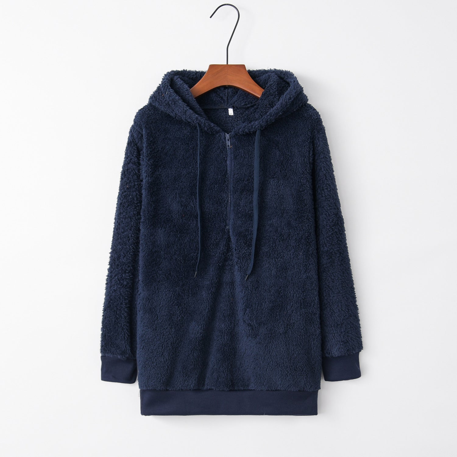 Long Sleeve Hooded Fleece Pullover Coat – Solid Color Women's Winter Wear