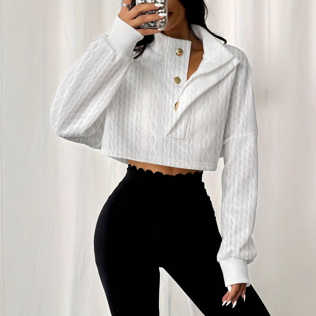 Women’s Textured Sweater - Stand Collar White My Store 