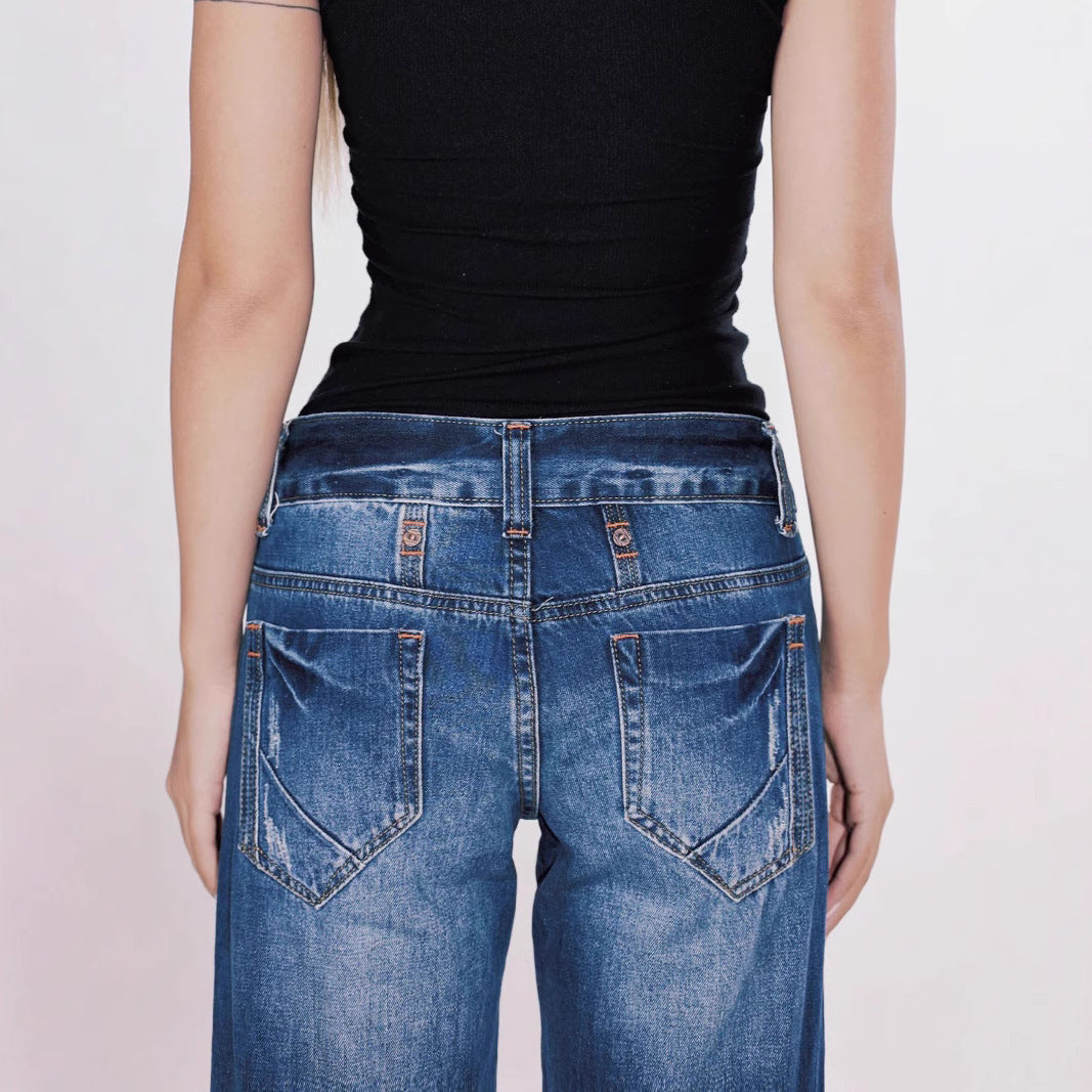 Women’s Retro Jeans - Low Waist Washed Blue My Store 