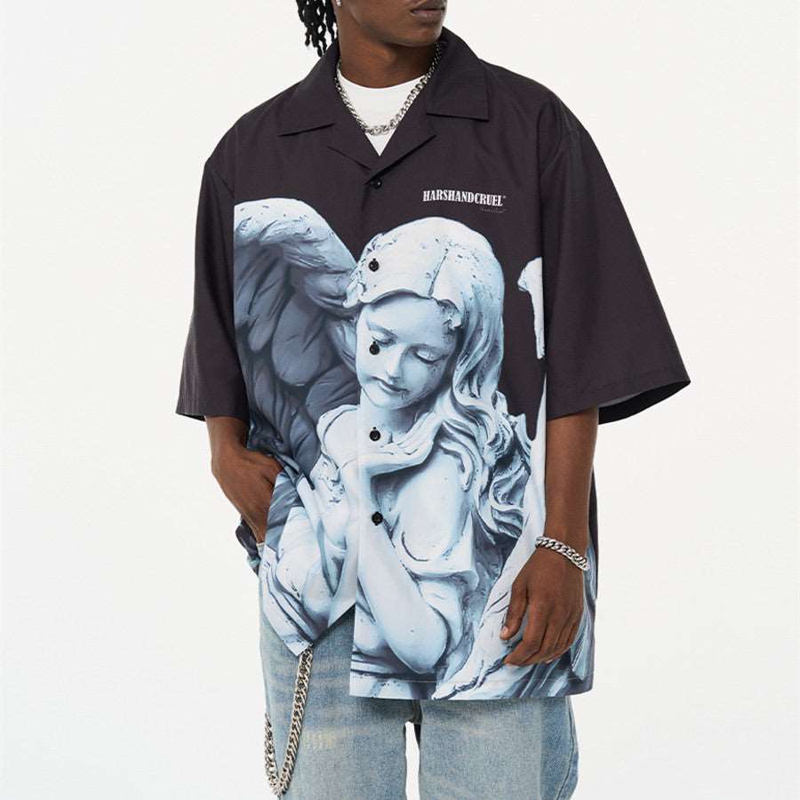 Angel Plaster Print Cuban Collar Shirt - MRC STORE